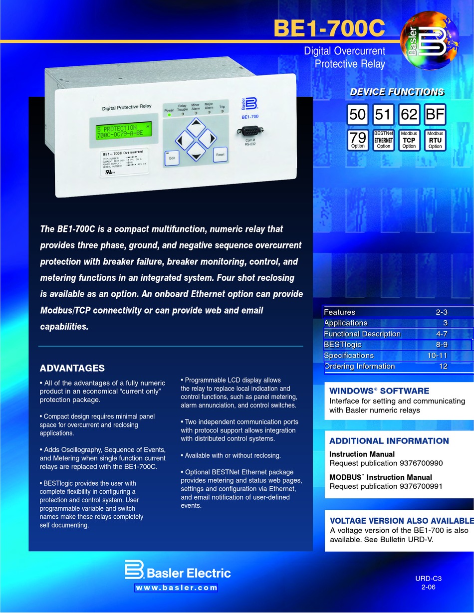 BASLER BE1700C MANUAL Pdf Download ManualsLib