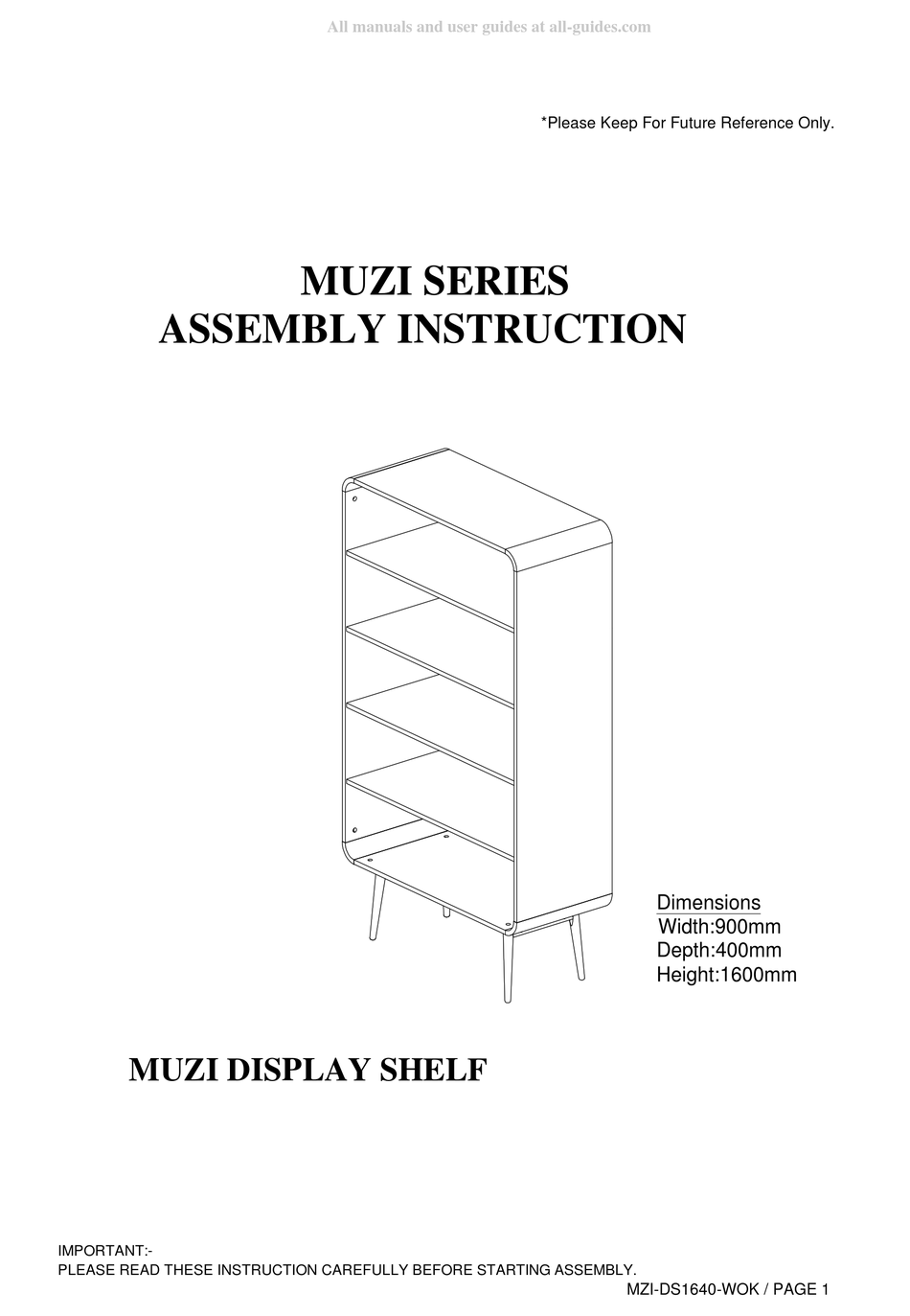 ELIVING FURNITURE MUZI SERIES ASSEMBLY INSTRUCTIONS MANUAL Pdf Download