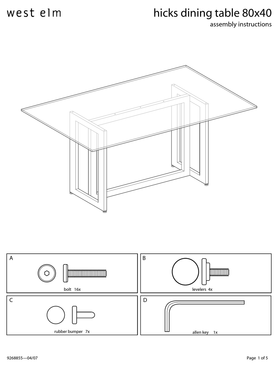 WEST ELM HICKS DINING TABLE 80X40 ASSEMBLY INSTRUCTIONS Pdf Download