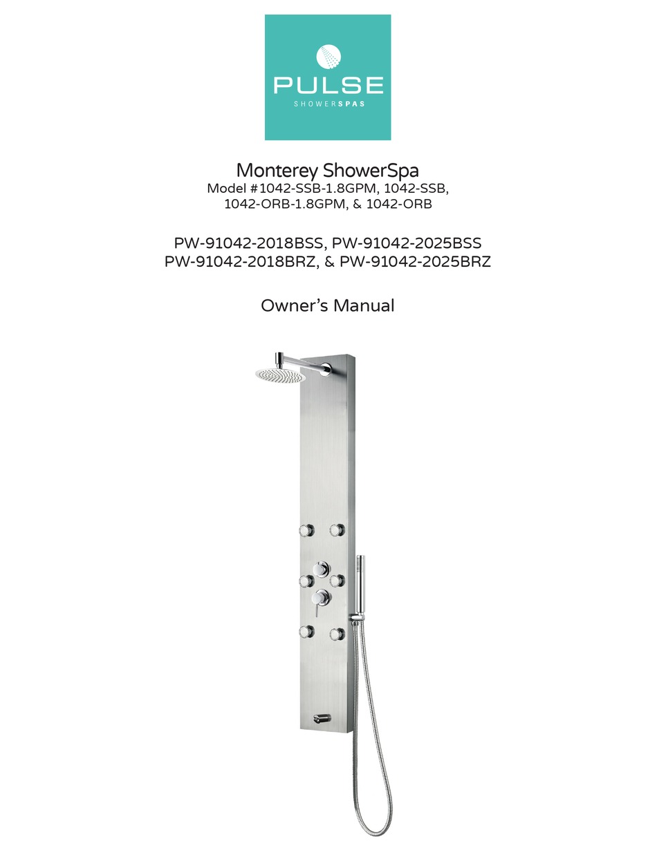 PULSE SHOWER SPAS MONTEREY SHOWERSPA 1042SSB1.8GPM OWNER'S MANUAL Pdf