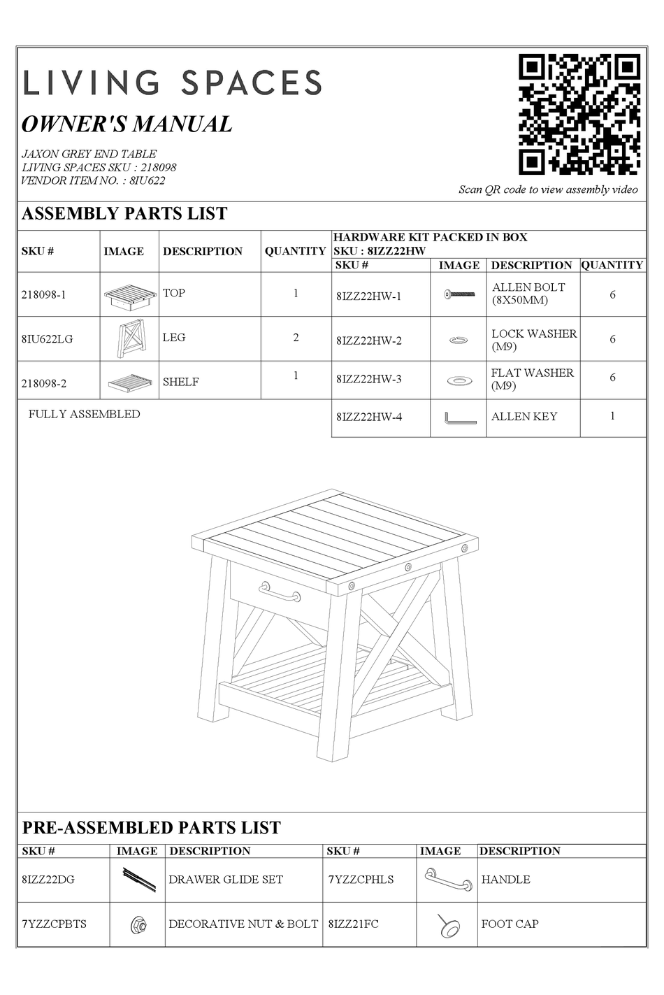 LIVING SPACES JAXON 218098 OWNER'S MANUAL Pdf Download ManualsLib