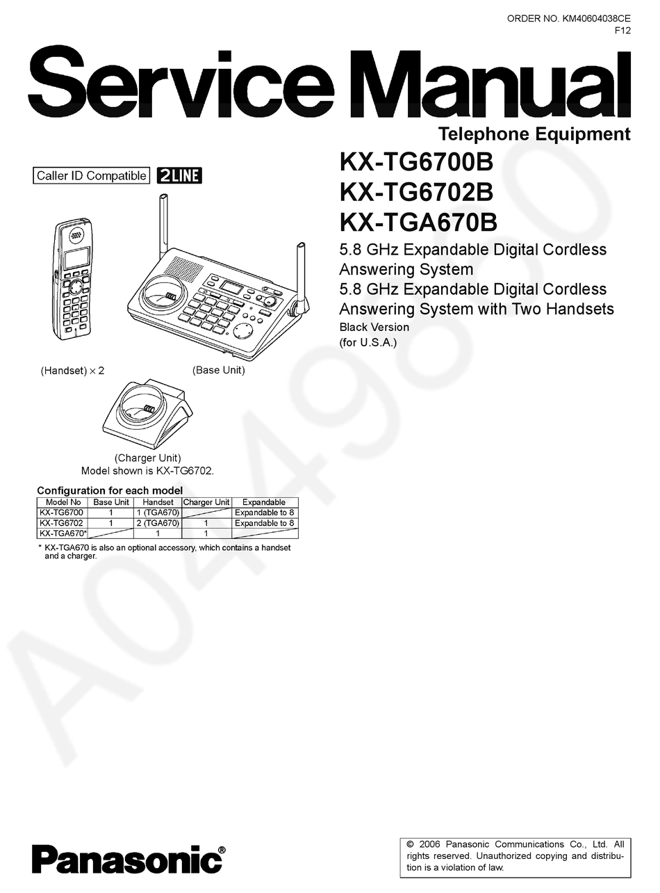 PANASONIC KX-TG6700B SERVICE MANUAL Pdf Download | ManualsLib