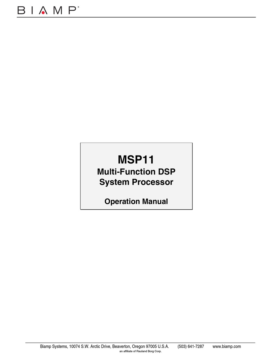 BIAMP MSP11 OPERATION MANUAL Pdf Download ManualsLib