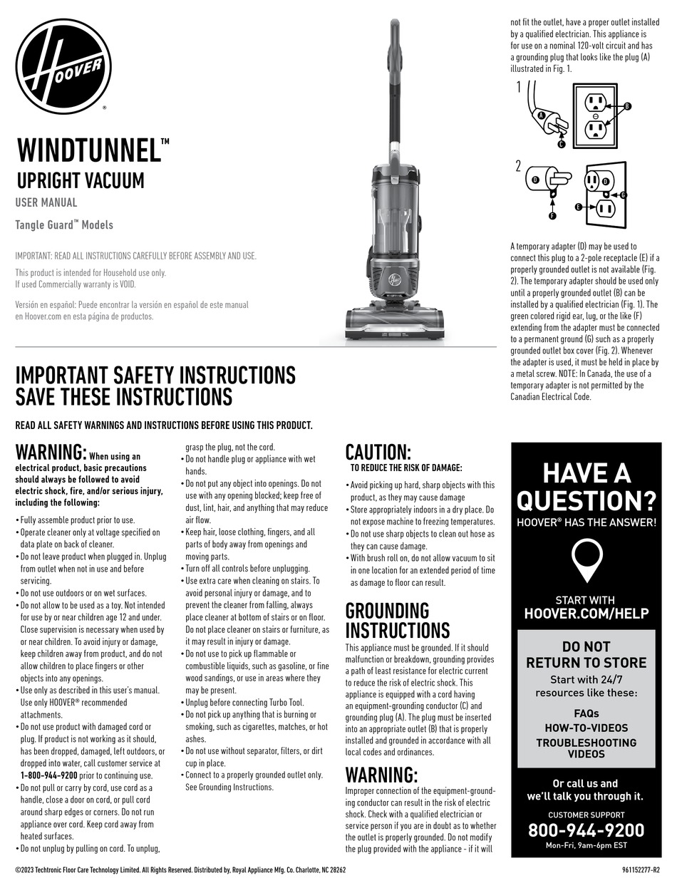 HOOVER WINDTUNNEL TANGLE GUARD USER MANUAL Pdf Download ManualsLib