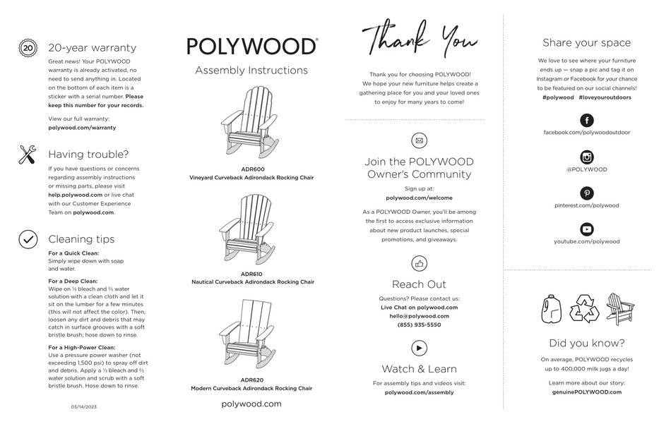 POLYWOOD ADR600 ASSEMBLY INSTRUCTIONS Pdf Download ManualsLib