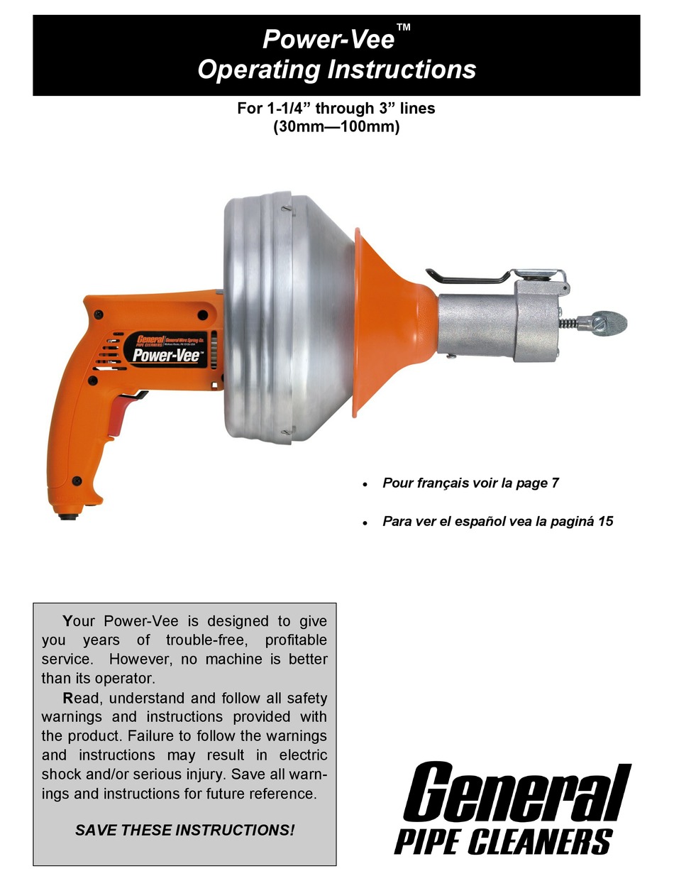 GENERAL PIPE CLEANERS POWERVEE OPERATING INSTRUCTIONS MANUAL Pdf