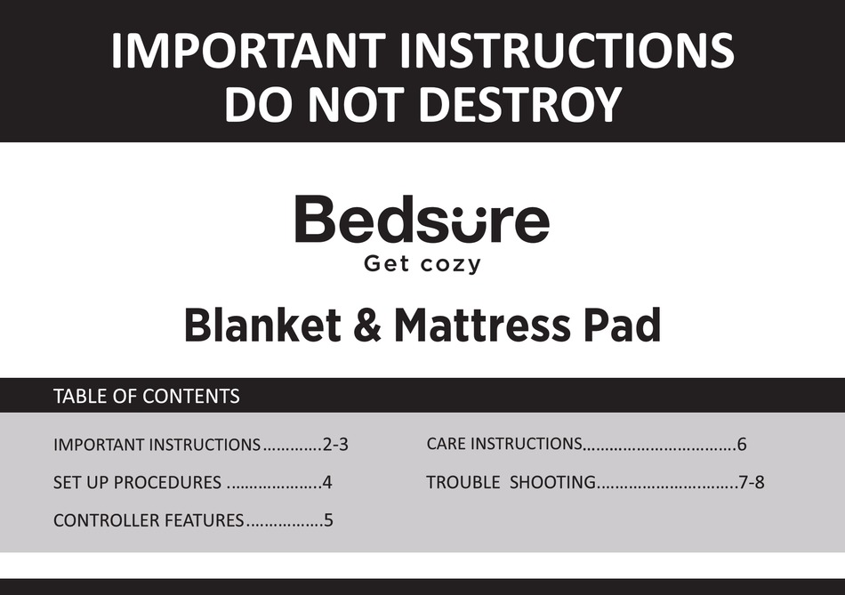 BEDSURE BLANKET & MATTRESS PAD MANUAL Pdf Download ManualsLib