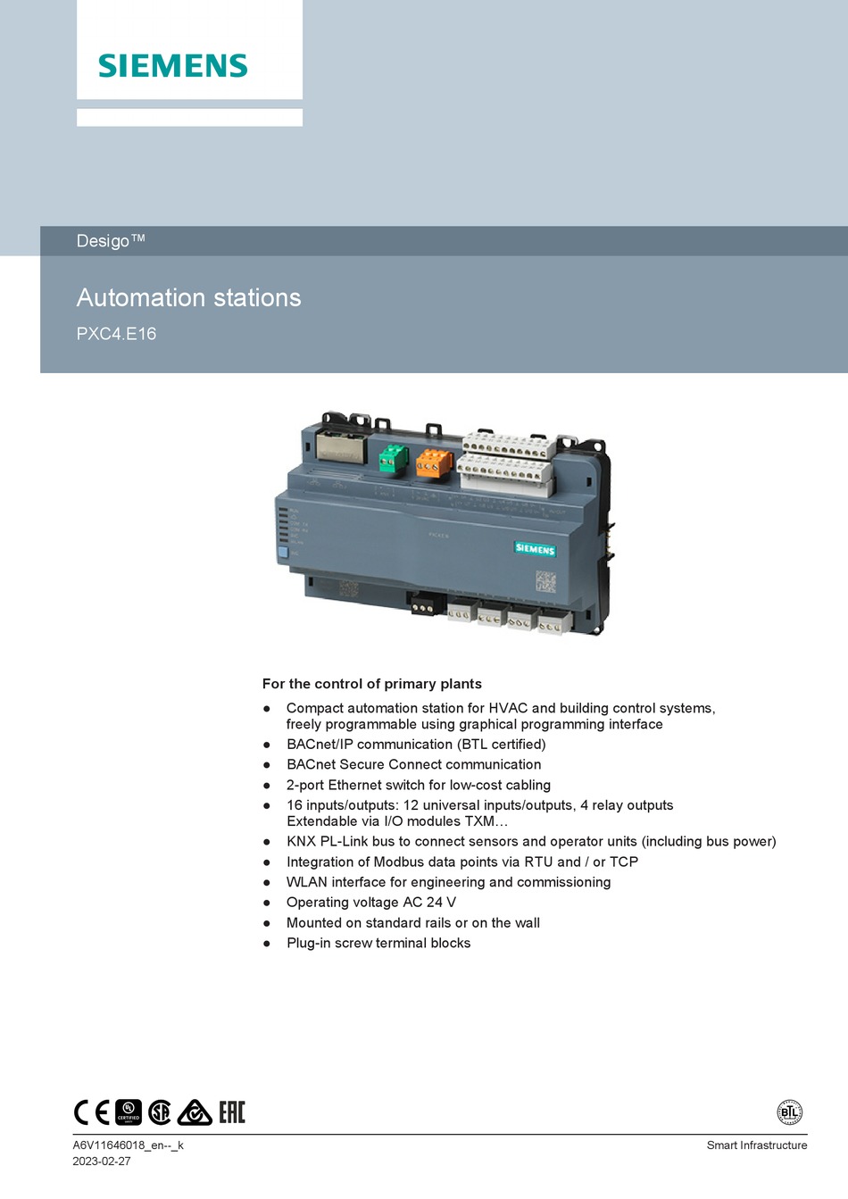 SIEMENS DESIGO PXC4.E16 MANUAL Pdf Download ManualsLib
