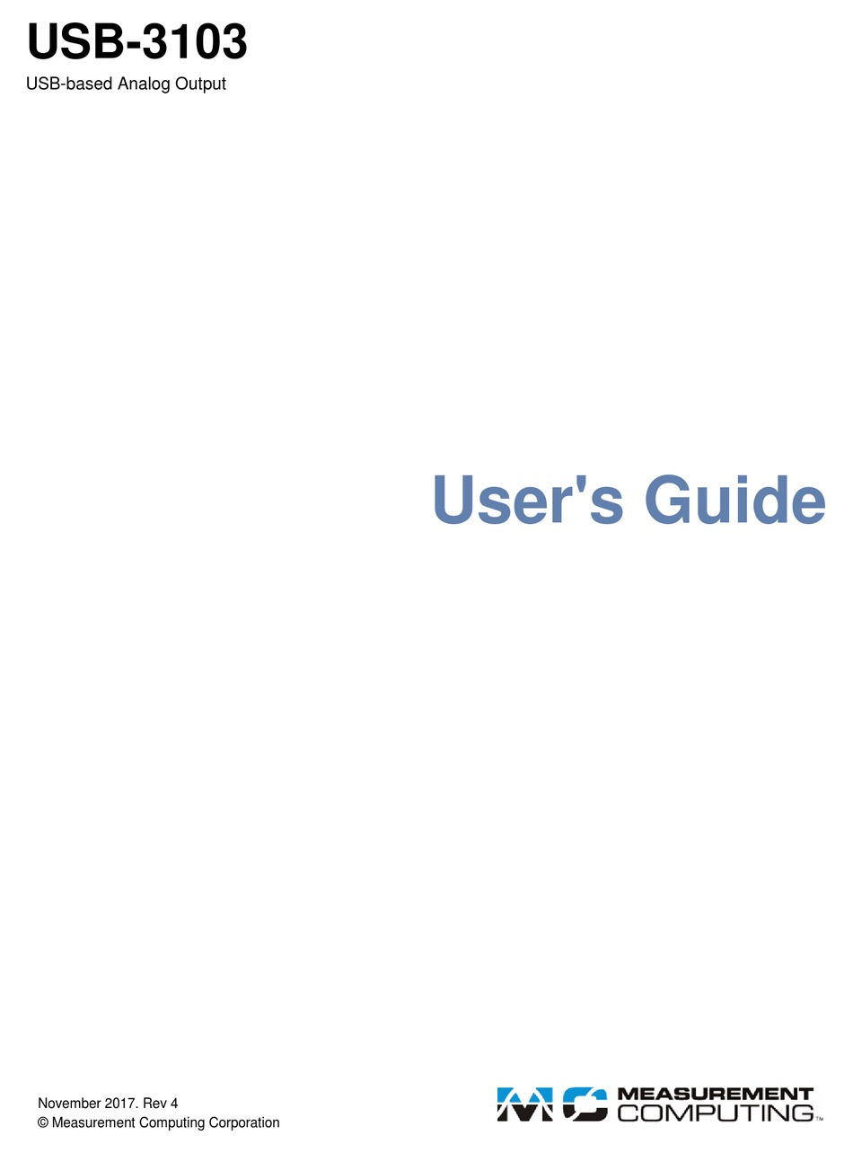 MEASUREMENT COMPUTING USB-3103 USER MANUAL Pdf Download | ManualsLib