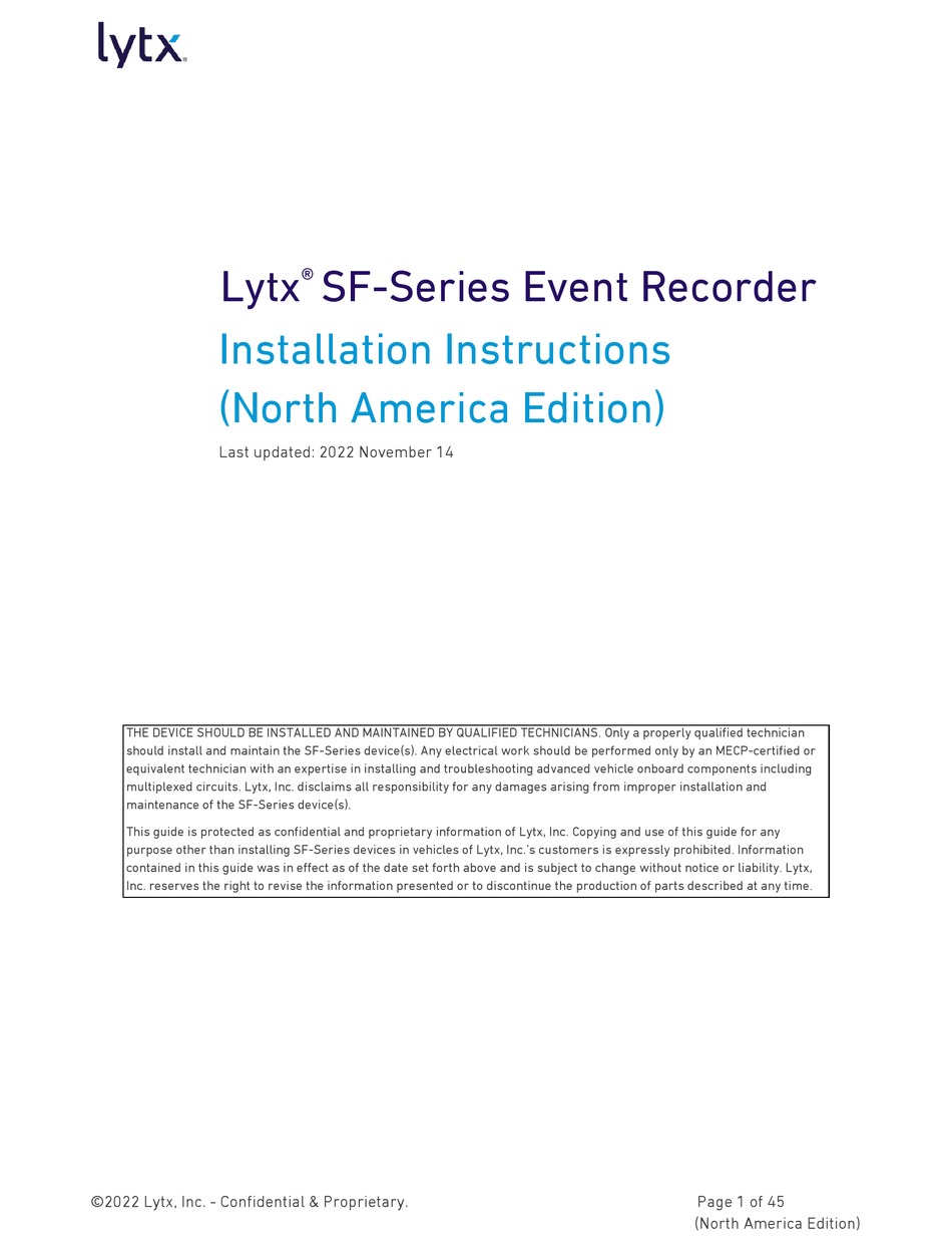 LYTX SF SERIES INSTALLATION INSTRUCTIONS MANUAL Pdf Download ManualsLib