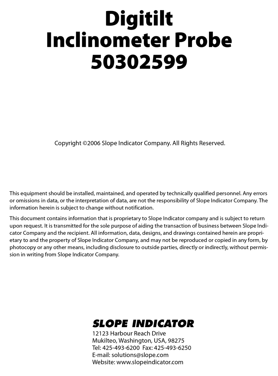 SLOPE INDICATOR 50302599 MANUAL Pdf Download ManualsLib