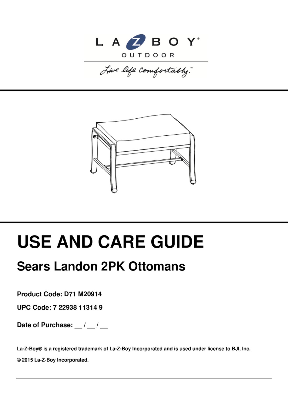 LAZBOY SEARS LANDON D71 M20914 USE AND CARE MANUAL Pdf Download ManualsLib