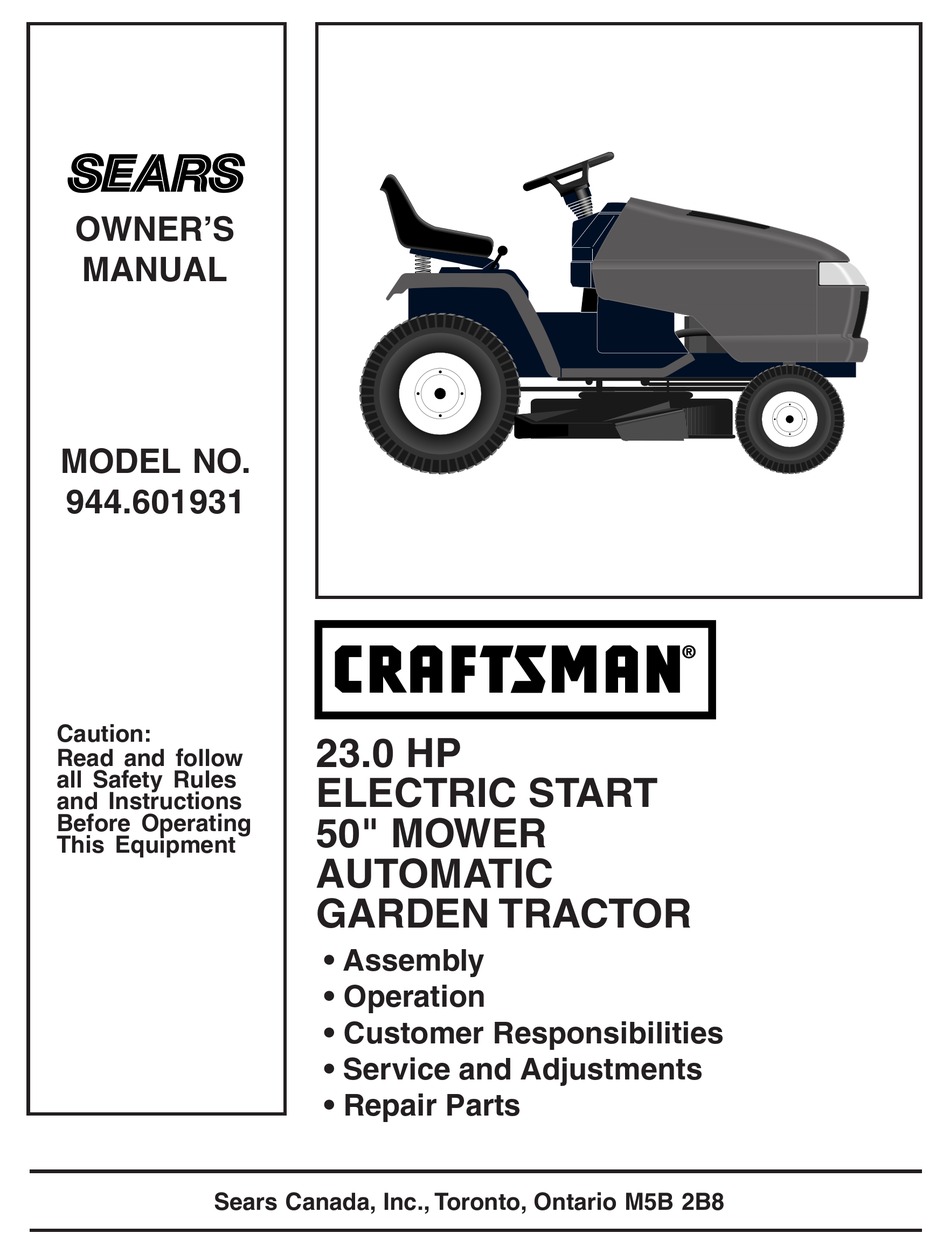 SEARS CRAFTSMAN 944.601931 OWNER'S MANUAL Pdf Download | ManualsLib