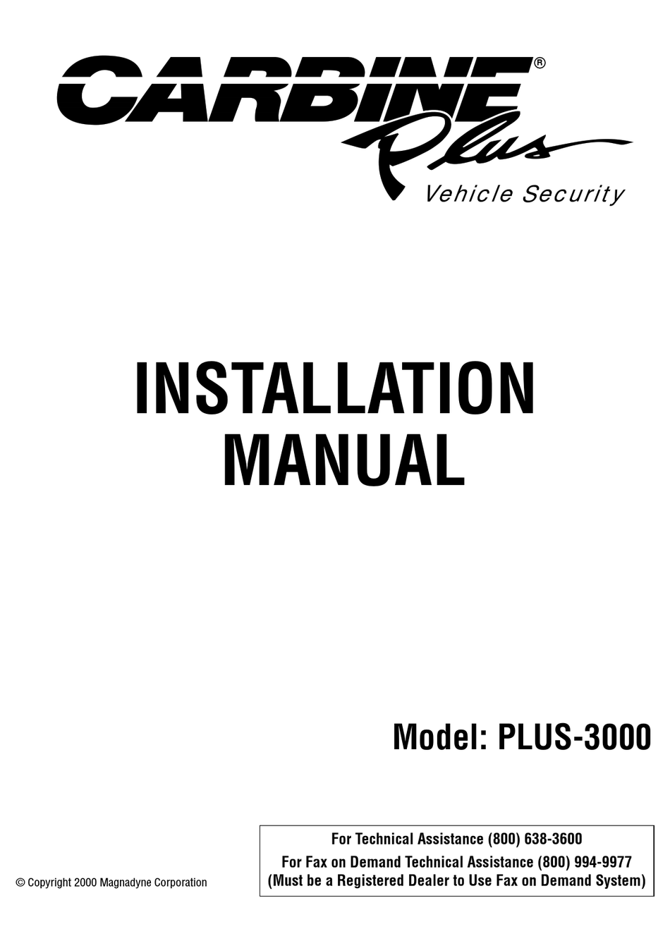 MAGNADYNE CARBINE PLUS3000 INSTALLATION MANUAL Pdf Download ManualsLib