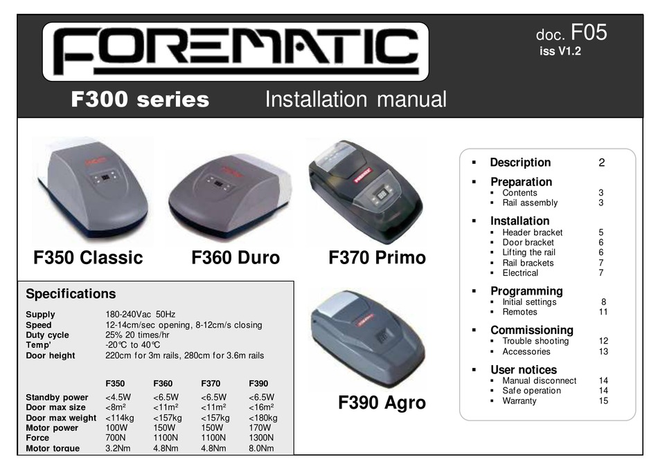 FOREMATIC F300 SERIES INSTALLATION MANUAL Pdf Download ManualsLib