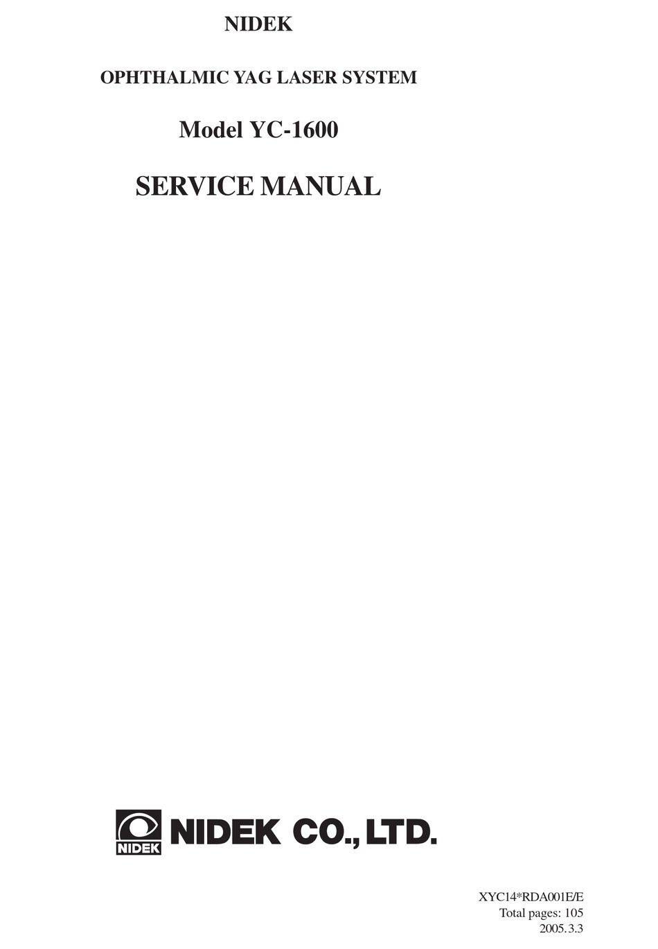 NIDEK MEDICAL YC-1600 SERVICE MANUAL Pdf Download | ManualsLib