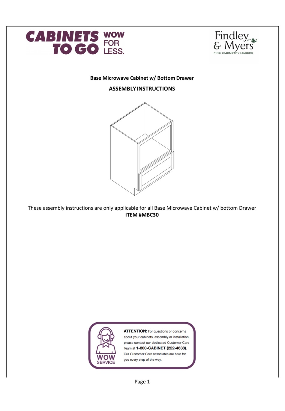 CABINETS TO GO FINDLEY & MYERS MBC30 ASSEMBLY INSTRUCTIONS Pdf Download ...