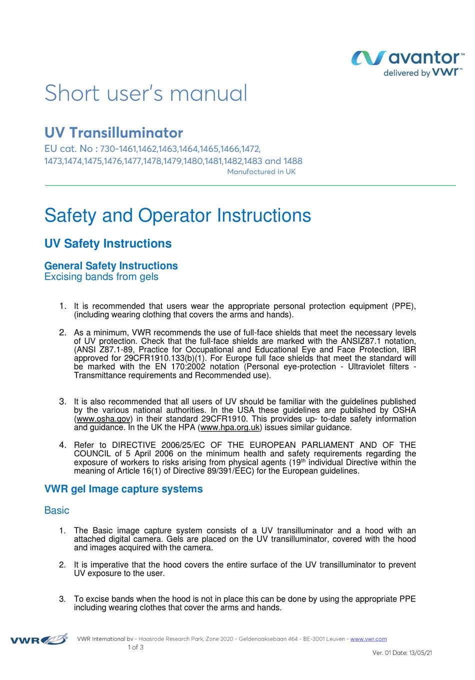 VWR AVANTOR 7301461 SHORT USER MANUAL Pdf Download ManualsLib
