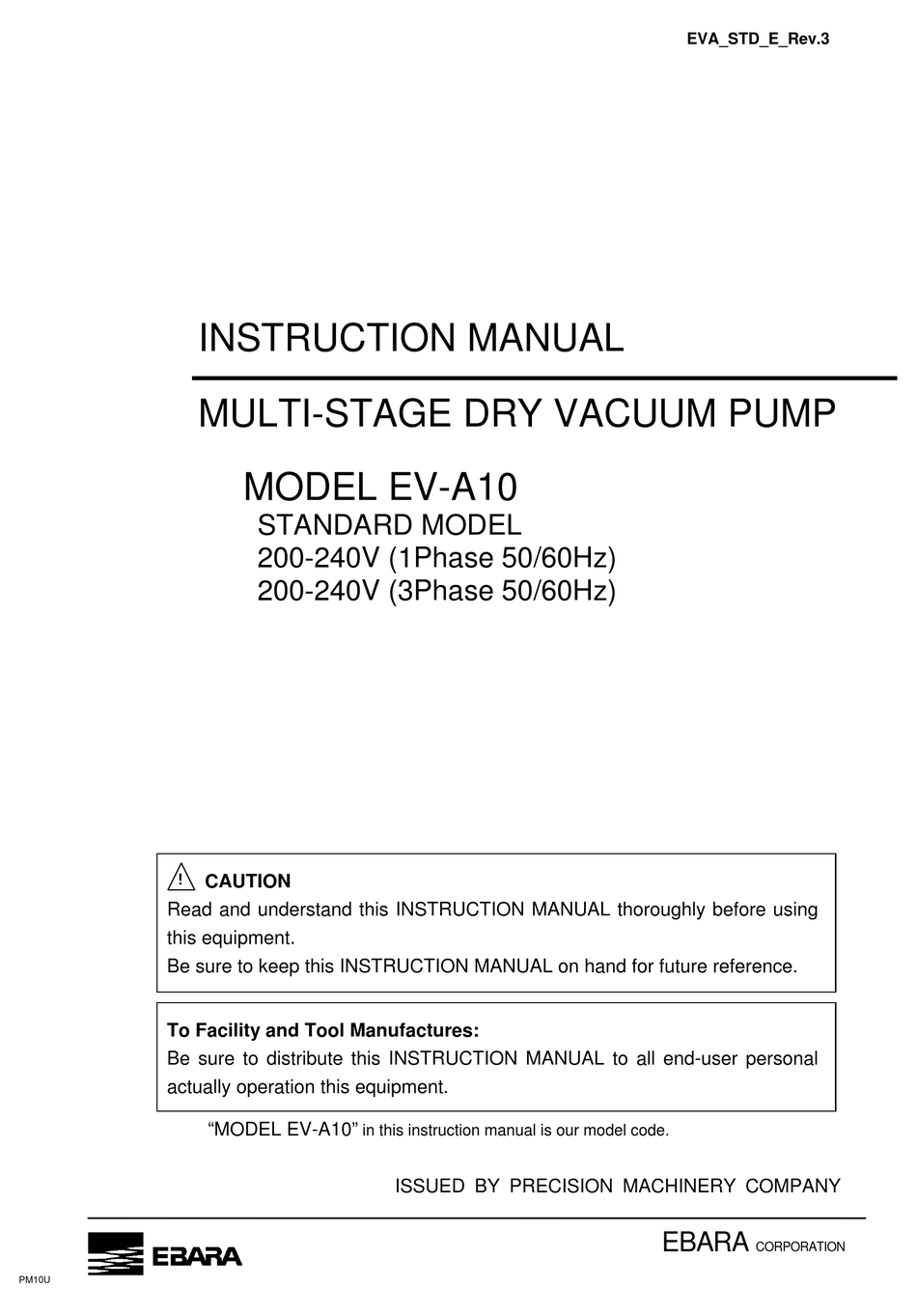 EBARA EVA10 INSTRUCTION MANUAL Pdf Download ManualsLib