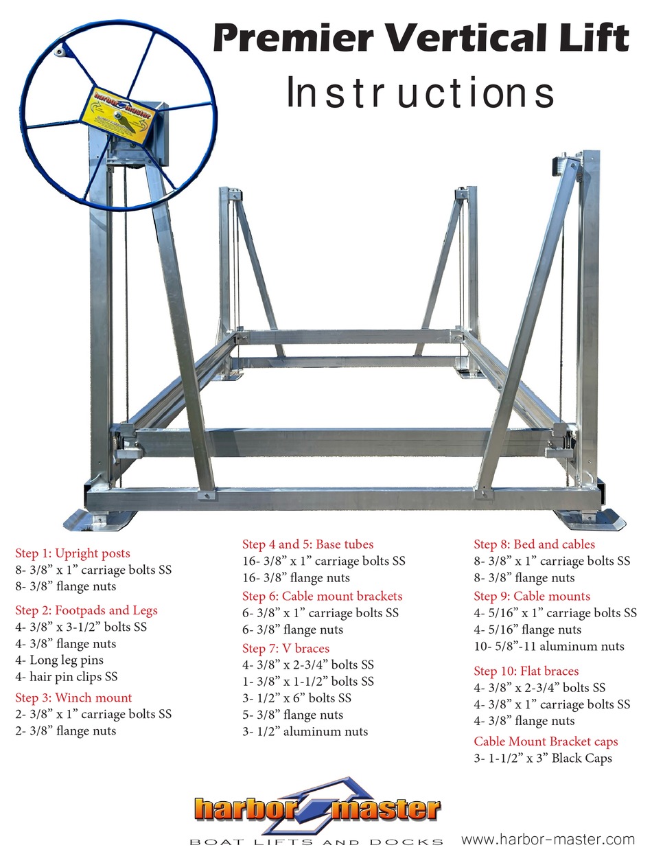 HARBOR MASTER PREMIER VERICAL LIFT INSTRUCTIONS MANUAL Pdf Download