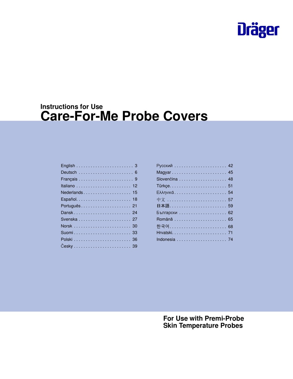 DRÄGER CARE-FOR-ME MU06943 INSTRUCTIONS FOR USE MANUAL Pdf Download ...