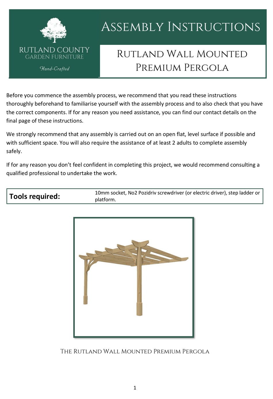 RUTLAND COUNTY GARDEN FURNITURE WALL MOUNTED PREMIUM PERGOLA ASSEMBLY