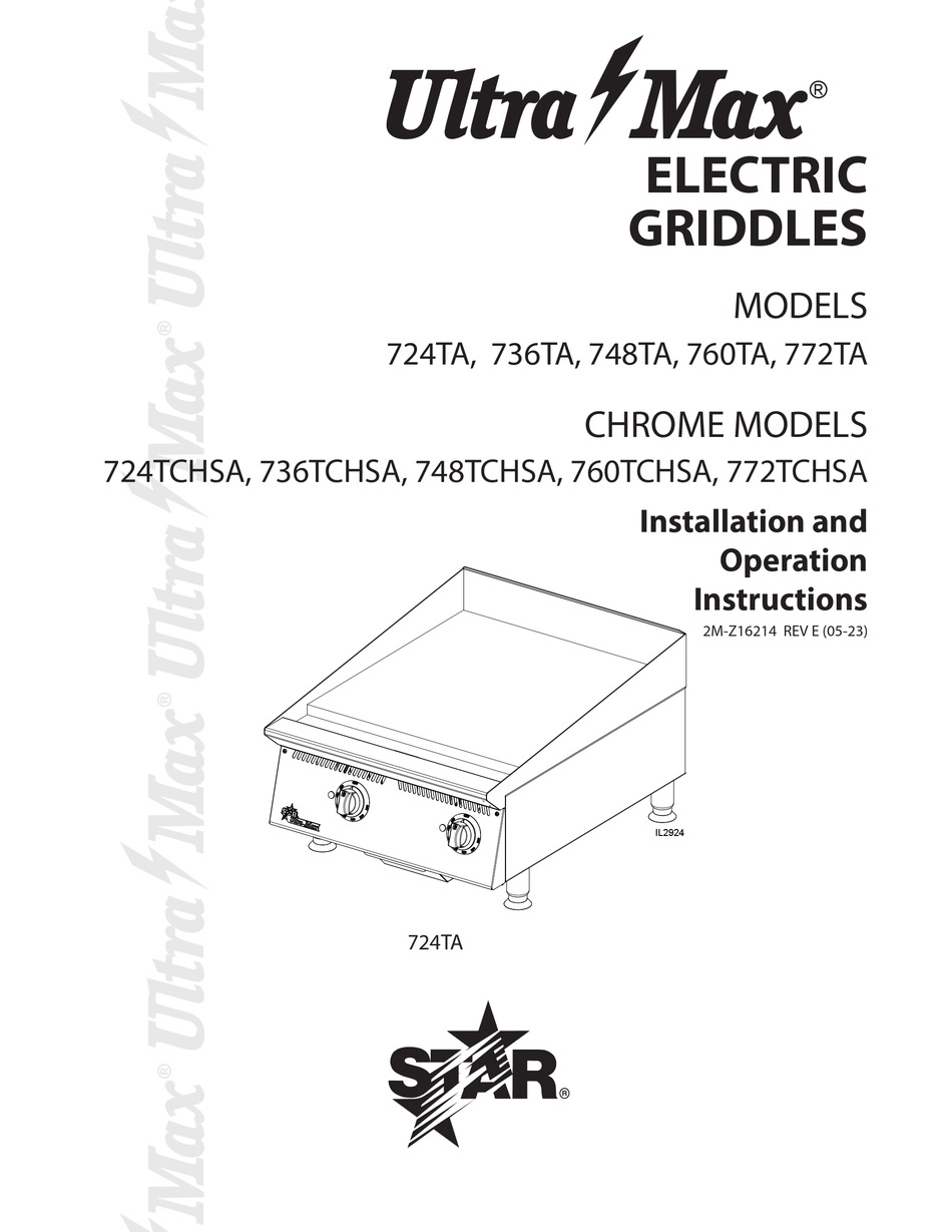 STAR ULTRA MAX 772TCHSA INSTALLATION AND OPERATION INSTRUCTION MANUAL