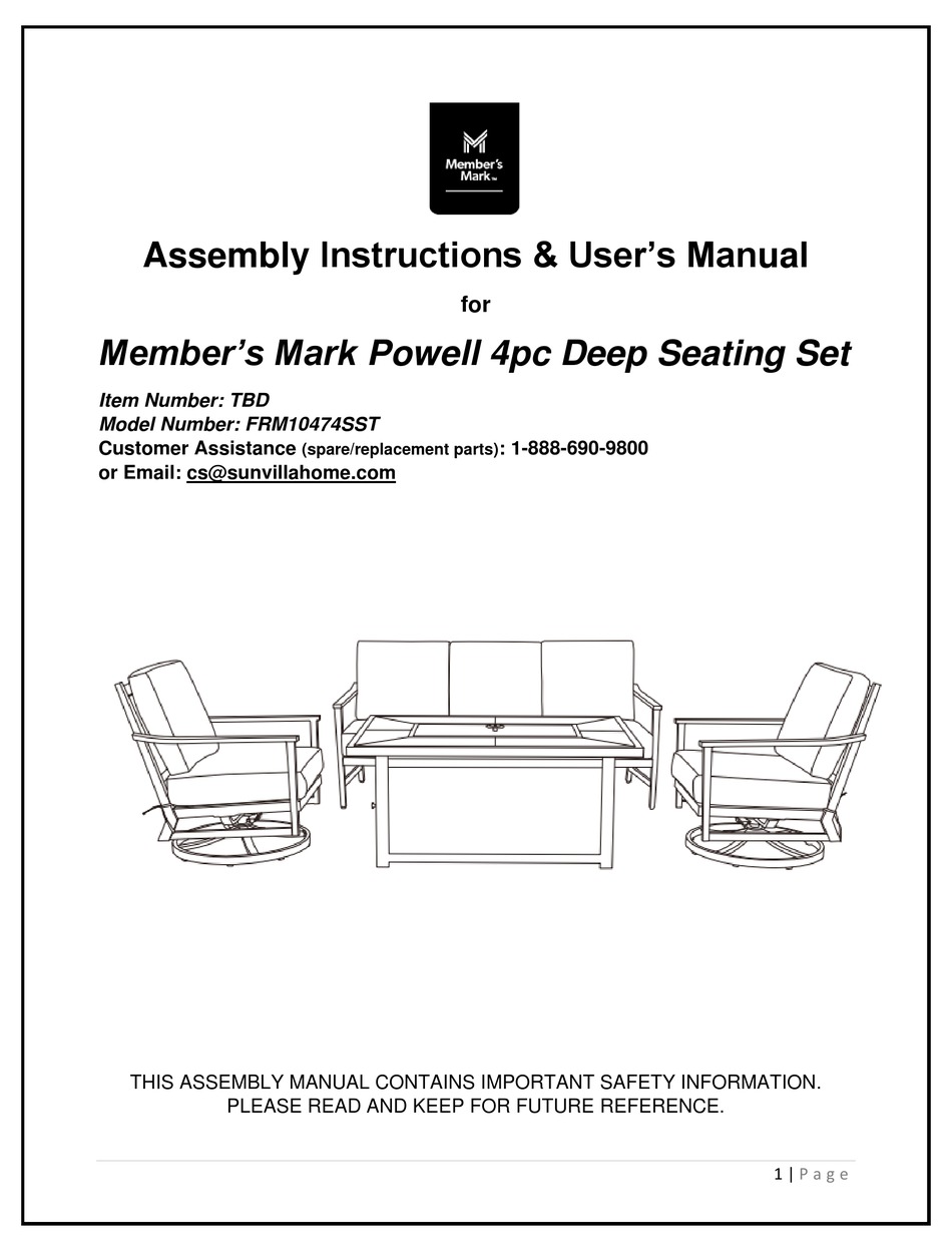 MEMBER'S MARK MARK POWELL FRM10474SST ASSEMBLY INSTRUCTIONS & USER