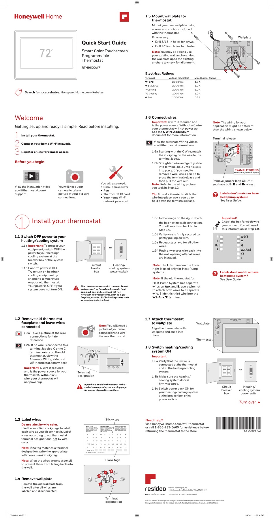 HONEYWELL RTH9600WF QUICK START MANUAL Pdf Download ManualsLib