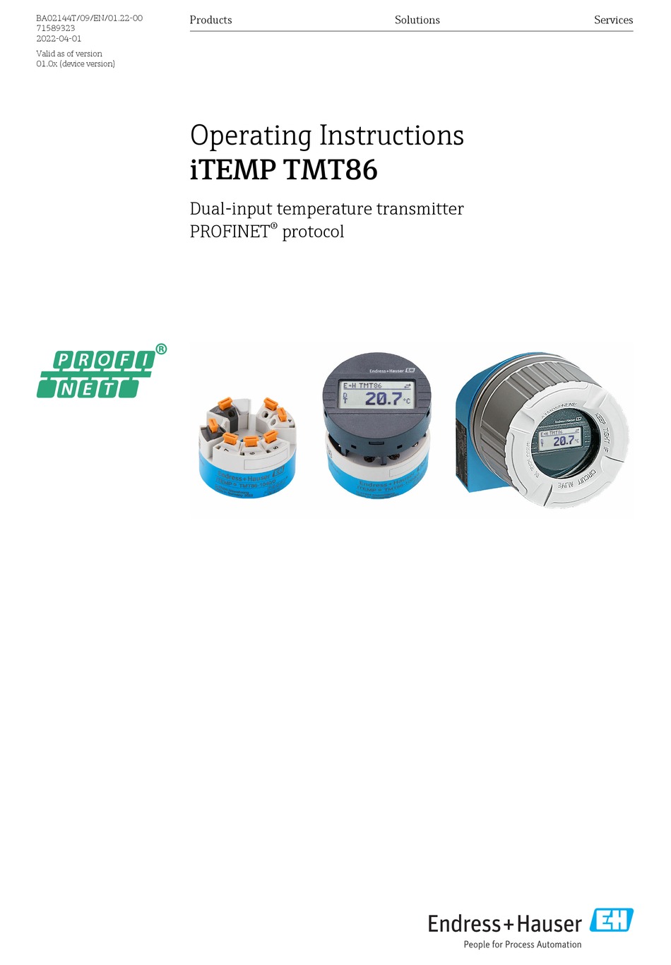 ENDRESS+HAUSER ITEMP TMT86 OPERATING INSTRUCTIONS MANUAL Pdf Download