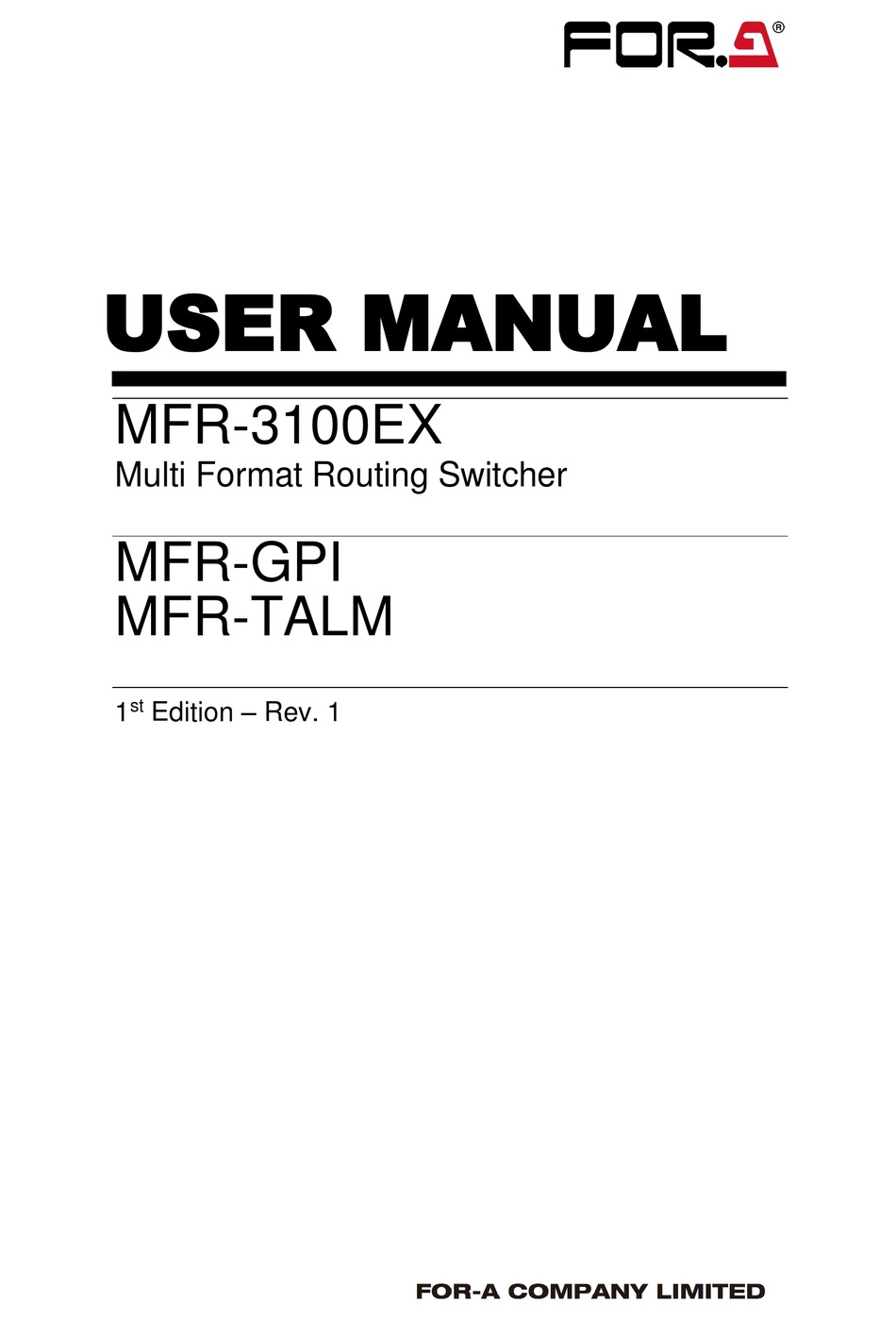 FOR-A MFR-3100EX USER MANUAL Pdf Download | ManualsLib