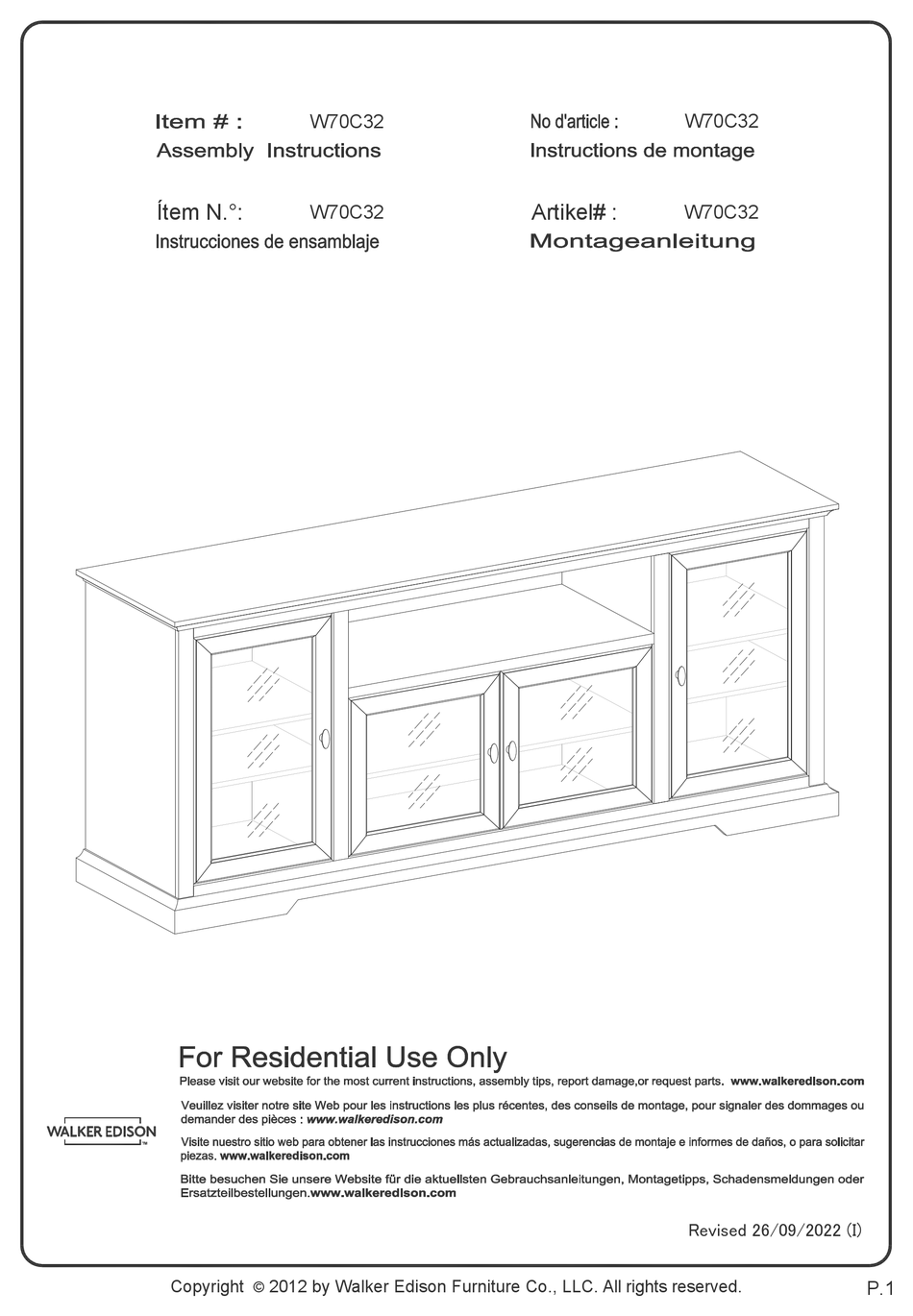 WALKER EDISON W70C32 ASSEMBLY INSTRUCTIONS MANUAL Pdf Download ManualsLib