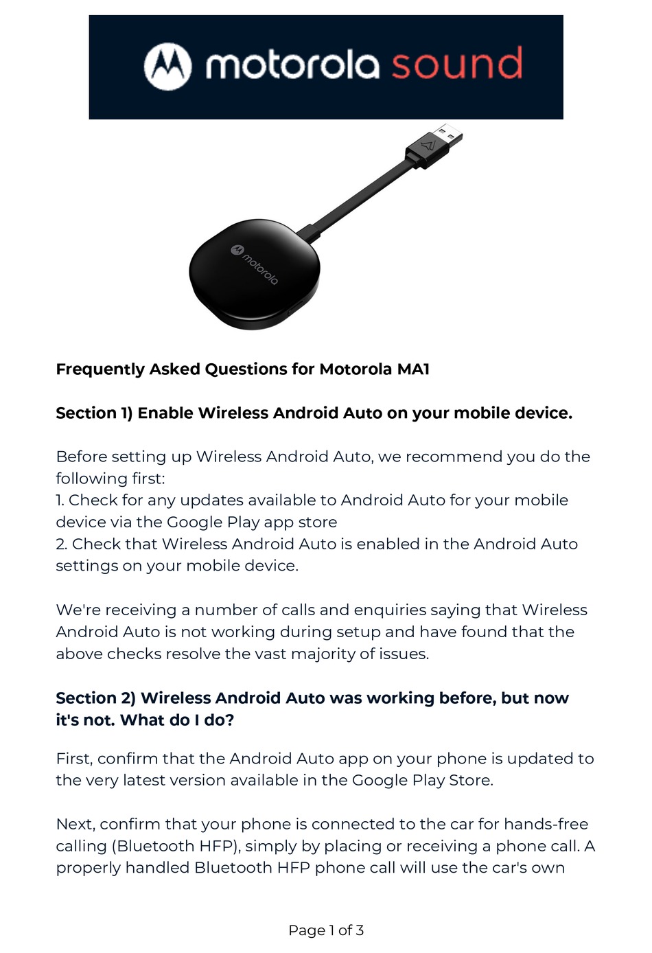 MOTOROLA MA1 FREQUENTLY ASKED QUESTIONS Pdf Download ManualsLib