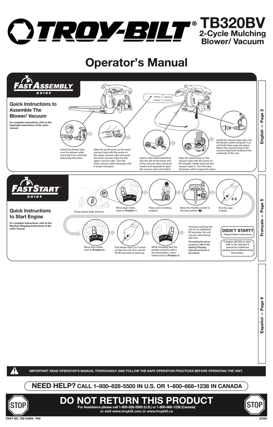 Troy Bilt Tb Bv Operator S Manual Pdf Download Manualslib