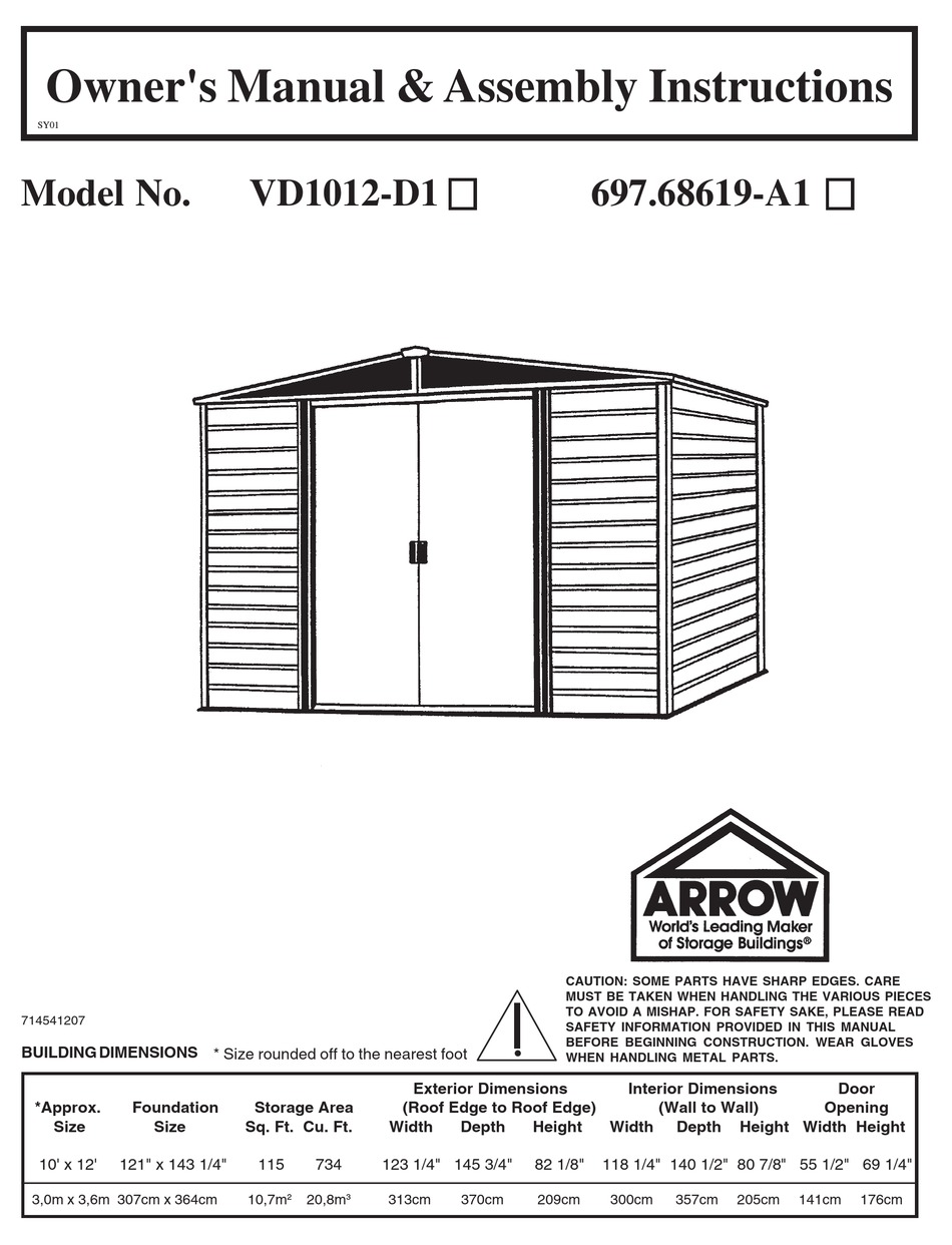 ARROW VD1012-D1 OWNER'S MANUAL & ASSEMBLY INSTRUCTIONS Pdf Download ...