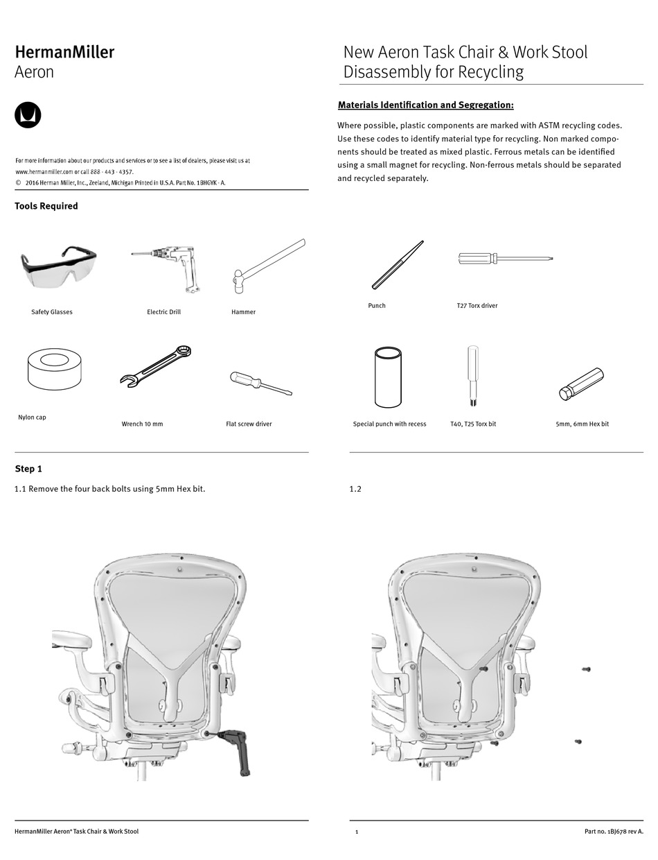 HERMAN MILLER AERON DISASSEMBLY FOR RECYCLING Pdf Download ManualsLib