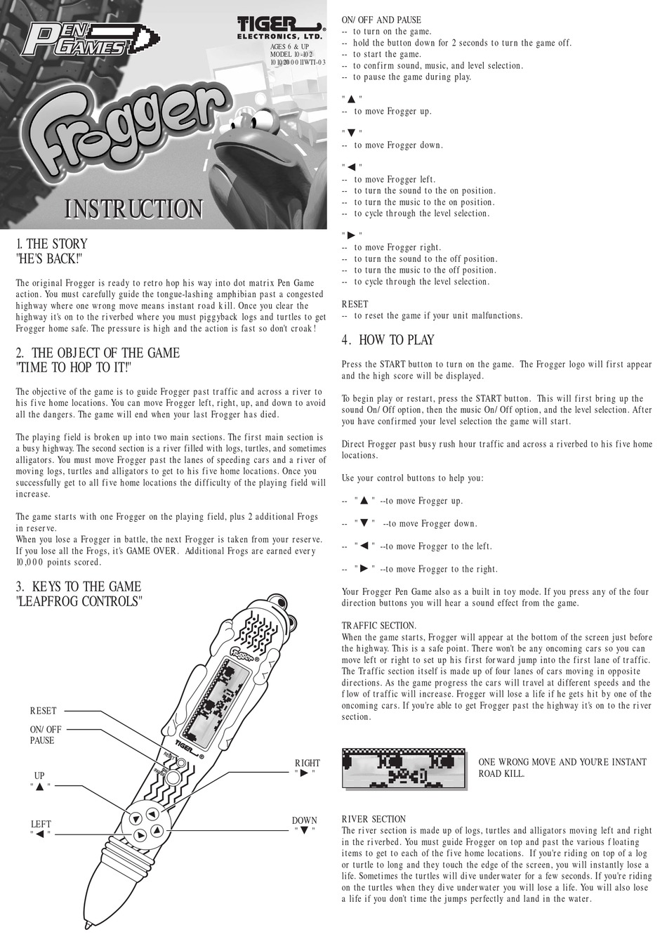 TIGER ELECTRONICS PEN GAMES FROGGER 10102 INSTRUCTIONS Pdf Download