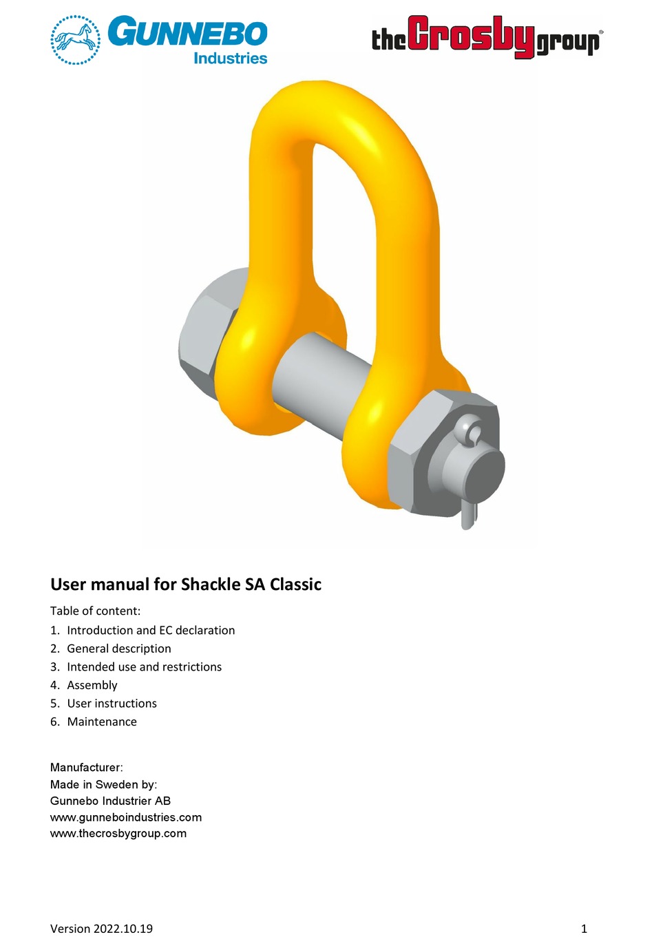 CROSBY GUNNEBO SHACKLE SA CLASSIC USER MANUAL Pdf Download | ManualsLib