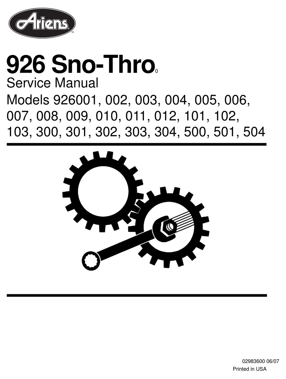 ARIENS SNOTHRO 926 SERVICE MANUAL Pdf Download ManualsLib