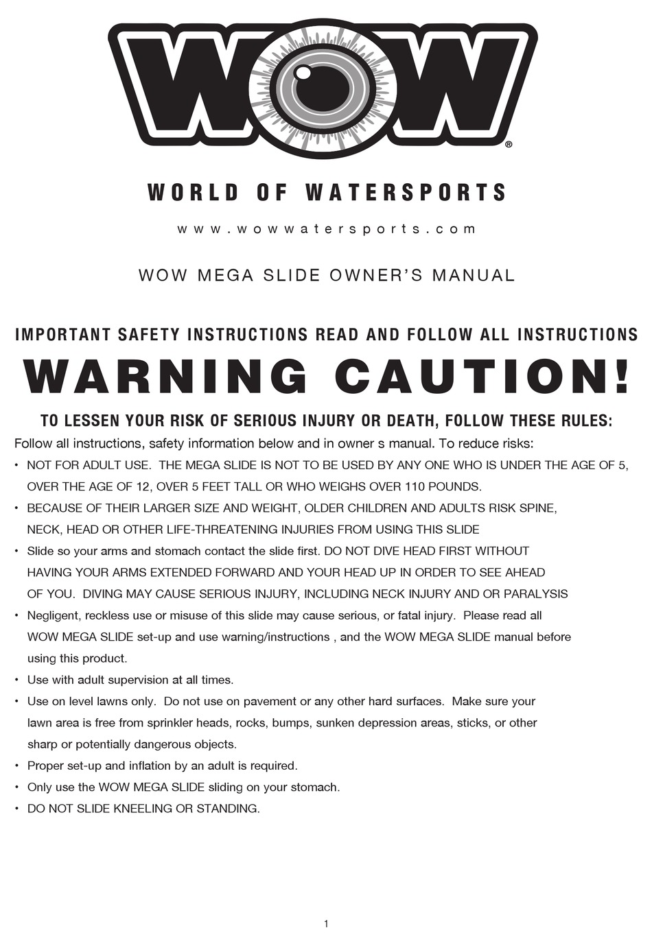 WOW MEGA SLIDE OWNER'S MANUAL Pdf Download ManualsLib