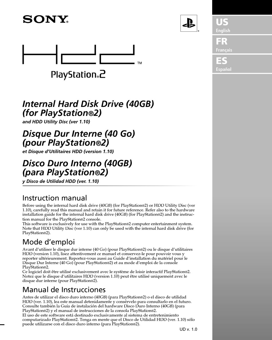 SONY HDD PLAYSTATION 2 INSTRUCTION MANUAL Pdf Download ManualsLib