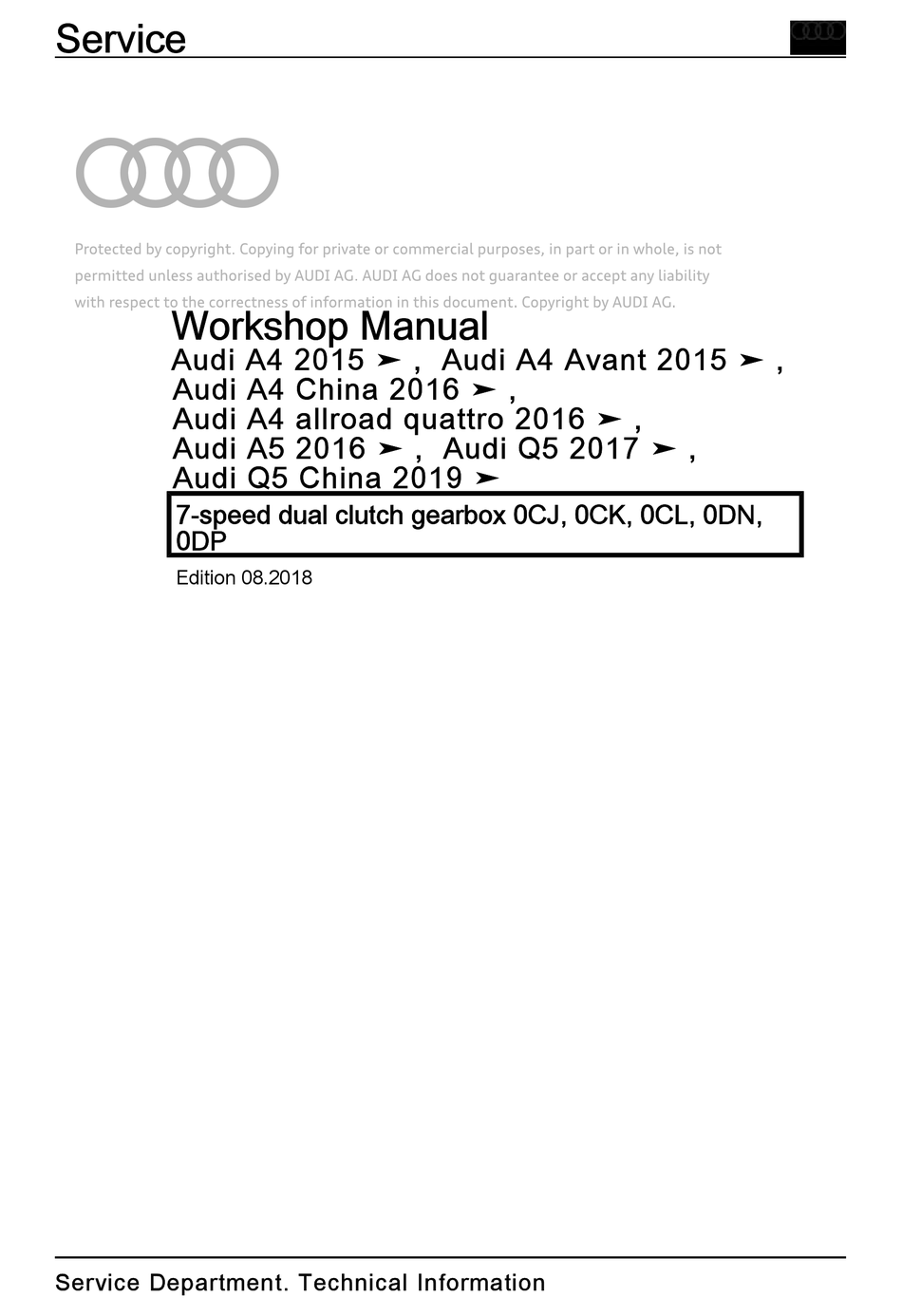 AUDI A4 2015 WORKSHOP MANUAL Pdf Download | ManualsLib