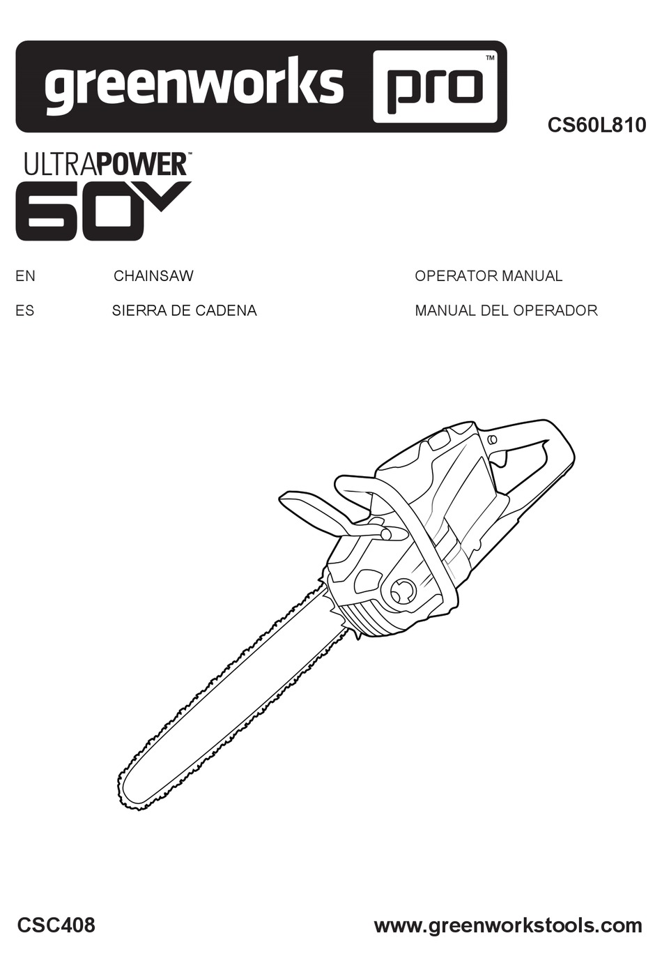 GREENWORKS PRO ULTRAPOWER CS60L810 OPERATOR'S MANUAL Pdf Download ...