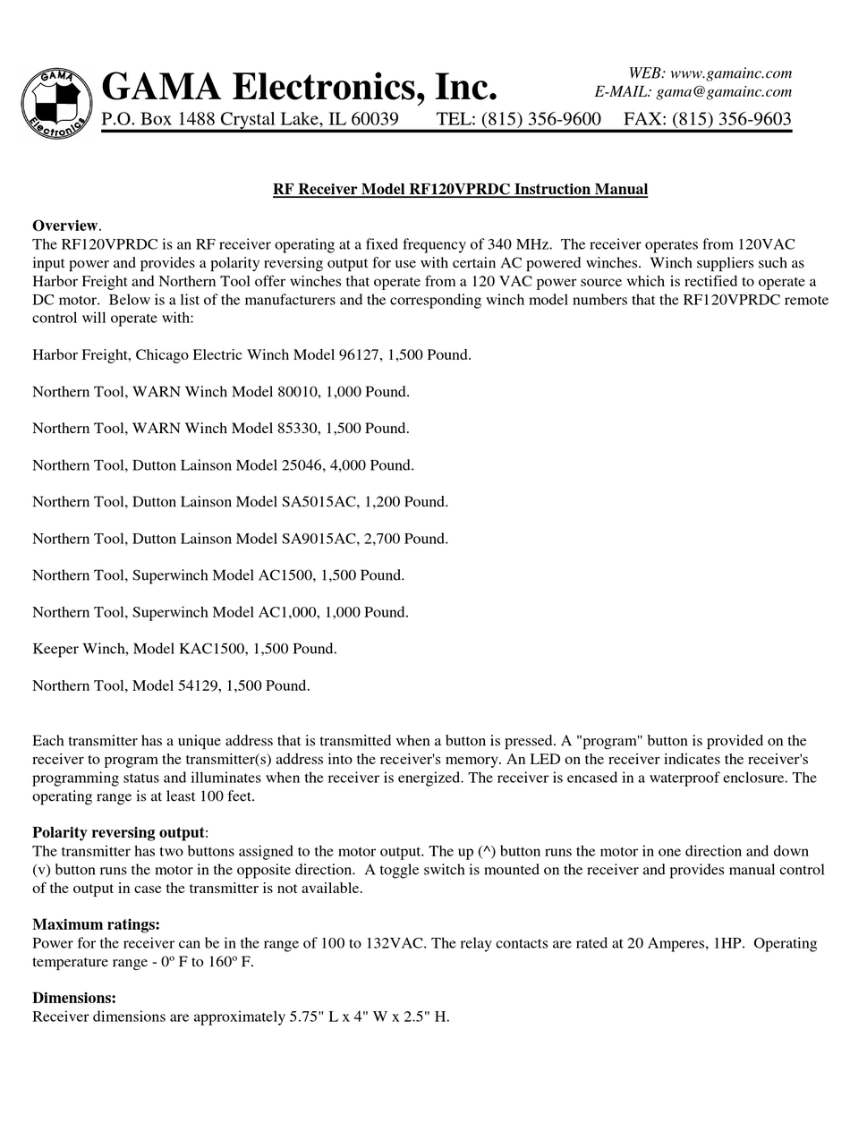 GAMA ELECTRONICS RF120VPRDC INSTRUCTION MANUAL Pdf Download ManualsLib