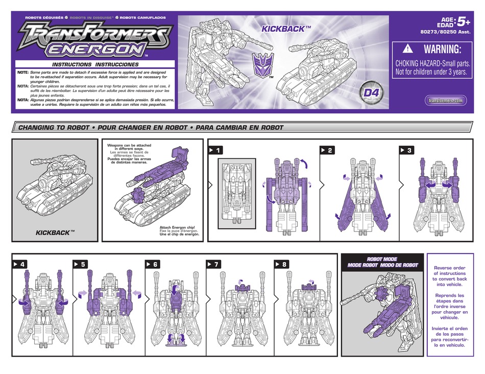 HASBRO TRANSFORMERS ENERGON THE POWERLINX BATTLES KICKBACK MANUAL Pdf