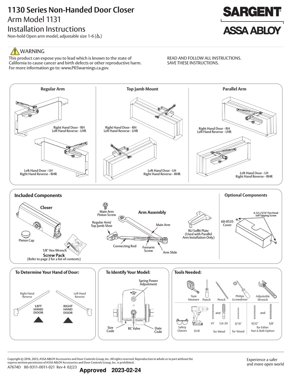 ASSA ABLOY SARGENT 1130 SERIES INSTALLATION INSTRUCTIONS MANUAL Pdf ...