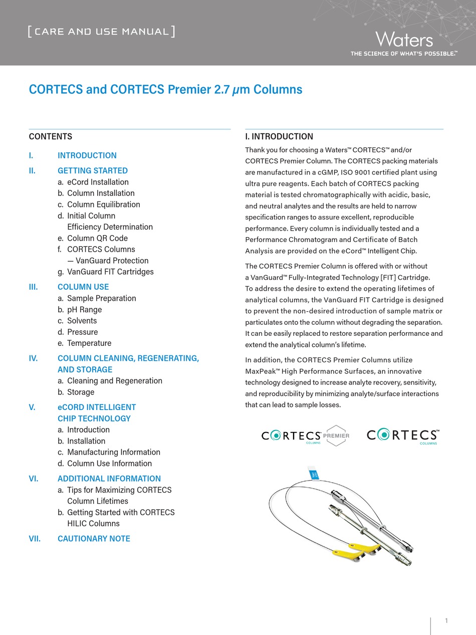 WATERS CORTECS CARE AND USE MANUAL Pdf Download | ManualsLib