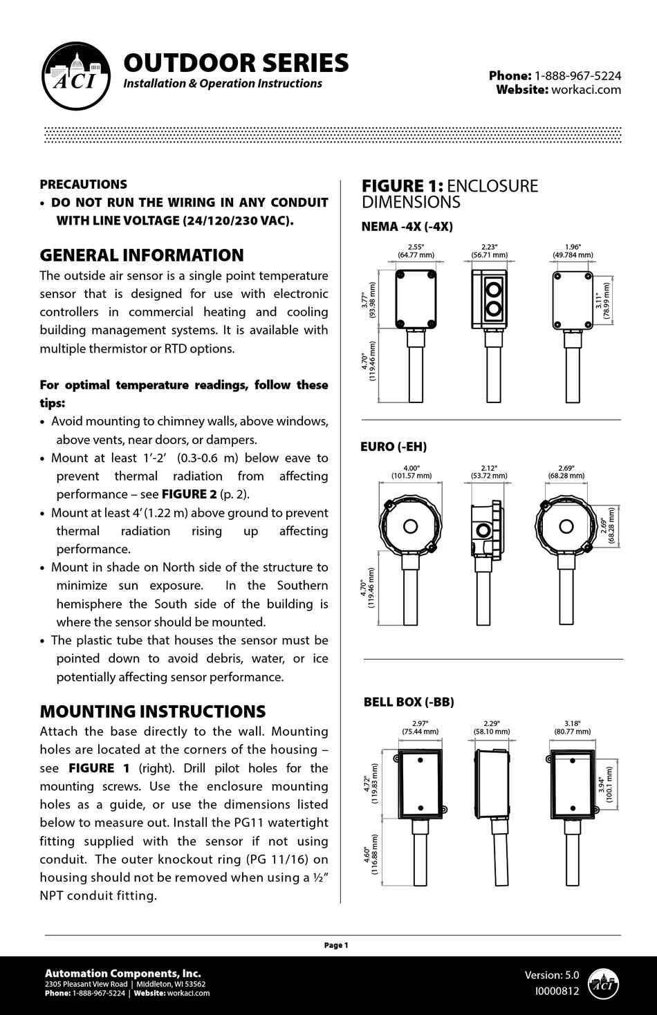 ACI OUTDOOR SERIES INSTALLATION & OPERATION INSTRUCTIONS Pdf Download