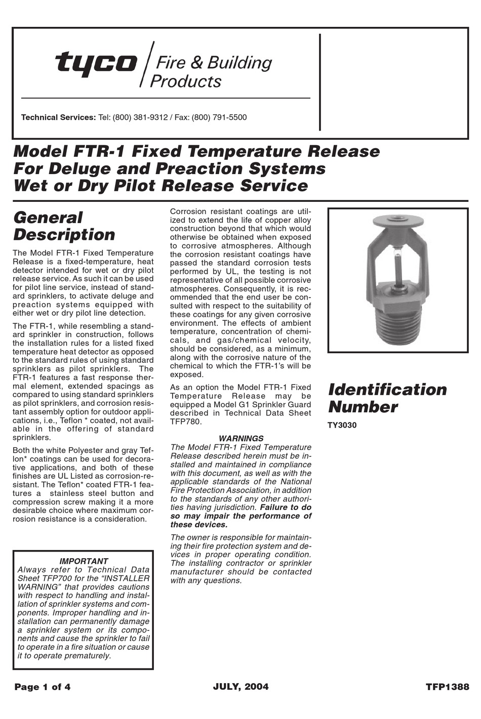 TYCO FTR-1 MANUAL Pdf Download | ManualsLib