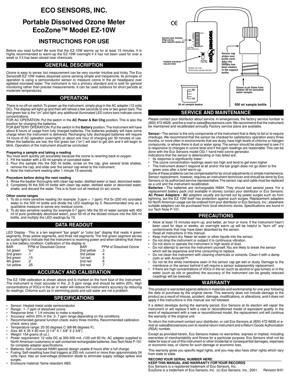 ECO SENSORS ECOZONE EZ10W INSTRUCTIONS FOR USE Pdf Download ManualsLib